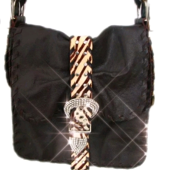 CHARM & LUCK NWD Zebra Calf Hair Brown Ltr Bag Vintage - Picture 4 of 12